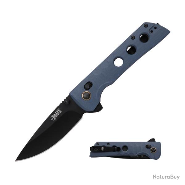 Couteau Elite Tactical FDR020 Lame Acier 3Cr13 Manche G10 Bleu Cross Bar Lock (Rapid ETFDR020BL
