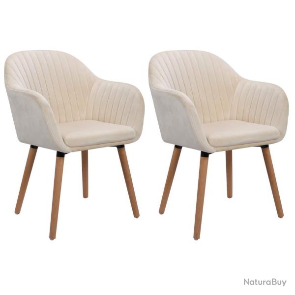 Chaises de salle � manger en velours 2 pi�ces blanc cr�me 19_0000368