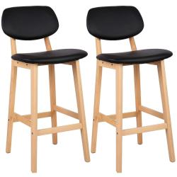 Tabourets de bar en synth&eacute;tique avec structure en bois set de 2 pi&egrave;ces noir 19_0000449