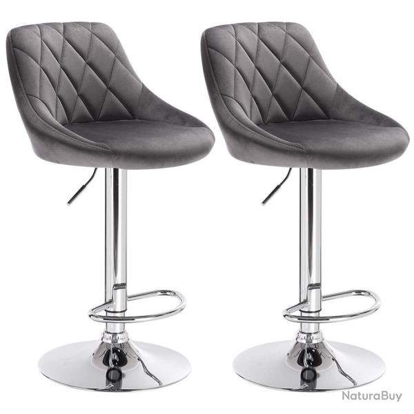 Tabouret de bar en velours lot de 2 pi�ces gris fonc� 19_0000395