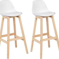 Ensemble de 2 chaises de comptoir de cuisine de petit-d&eacute;jeuner tabourets de bar blanc 19_0000591