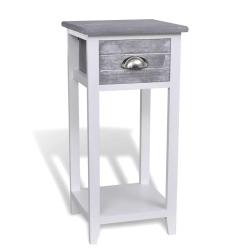 Table de nuit chevet commode armoire meuble chambre avec 1 tiroir gris et blanc 1402176