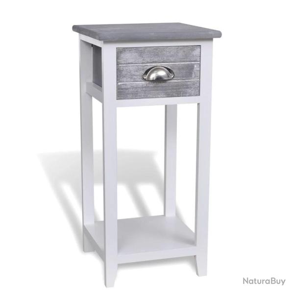 Table de nuit chevet commode armoire meuble chambre avec 1 tiroir gris et blanc 1402176