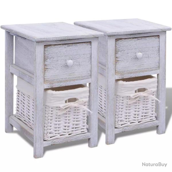 Table de nuit chevet commode armoire meuble chambre 2 pcs bois blanc 1402108