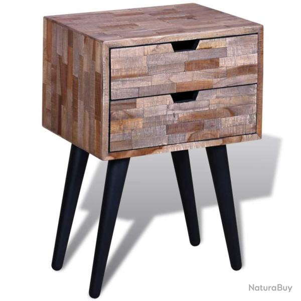 Table de nuit chevet commode armoire meuble chambre avec 2 tiroirs bois de teck recycl� 1402126