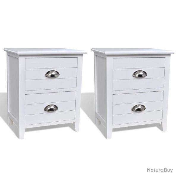 Lot de 2 tables de nuit chevet commode armoire meuble chambre avec 2 tiroirs blanc 1402121