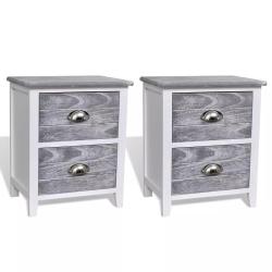 Table de nuit chevet commode armoire meuble chambre 2 pcs avec 2 tiroirs gris et blanc 1402170