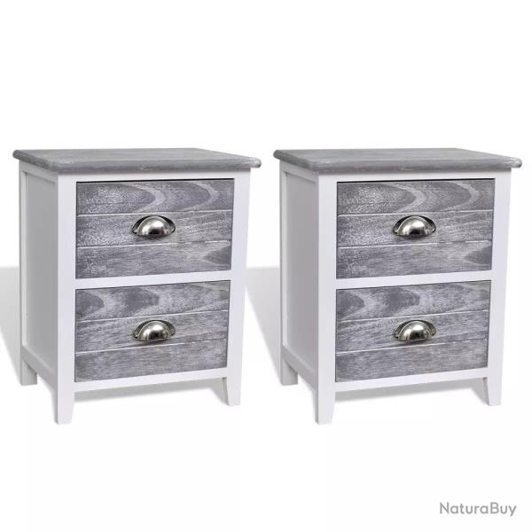 Table de nuit chevet commode armoire meuble chambre 2 pcs avec 2 tiroirs gris et blanc 1402170