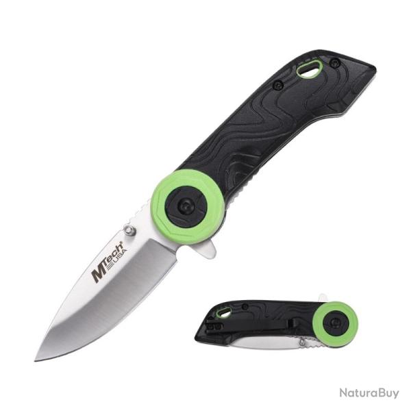 Couteau A/O MTech A2064 Lame Acier 3Cr13 Manche Nylon Noir/Vert Linerlock MTA2064BKGN