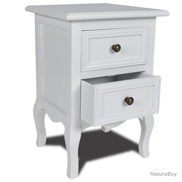 Table de nuit chevet commode armoire meuble chambre avec 2 tiroirs mdf blanc 1402086