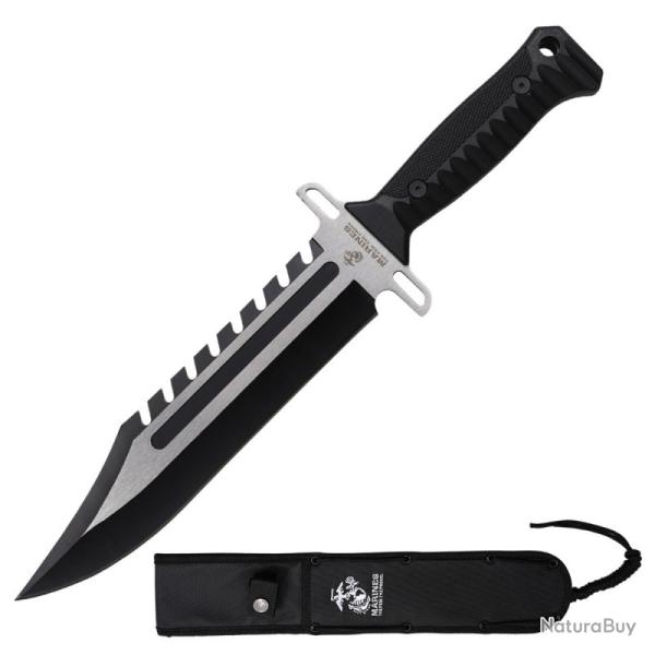 Couteau Fixe USMC Bowie Lame Acier 3Cr13MoV Manche Nylon Noir �tui Nylon USMFIX3008BK