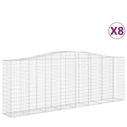 Lot de 8 paniers &agrave; gabions cl&ocirc;ture cage mur de sout&egrave;nement arqu&eacute;s 400 x 50 x 140/160 cm fer galvani