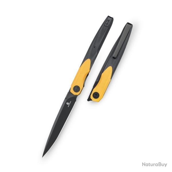 Couteau Bestechman Lanza Lame Acier 14C28N Manche G10 Noir Jaune Liner Lock BTKMK14F