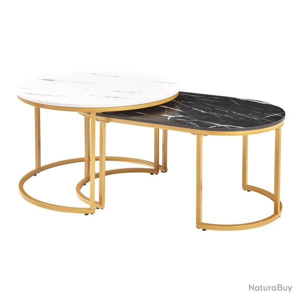 Lot de 2 tables basses gigognes aspect marbre noir 03_0009705