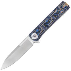 Couteau Dreamtech Lame Acier D2 Spear Point Manche Micarta Bleu et Noir Liner Lock DTK3896MBL