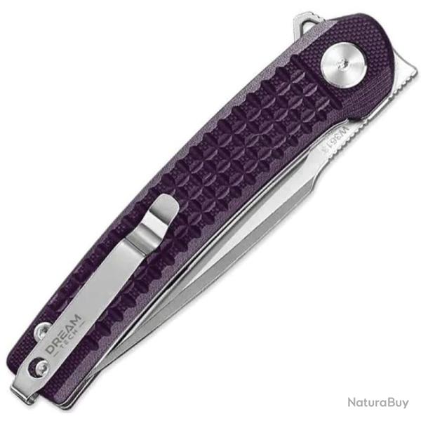 Couteau Dreamtech Lame Acier D2 Drop Point Manche G10 Violet Liner Lock DTK3613GP