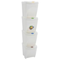 Poubelles &agrave; ordures empilables 4 pi&egrave;ces 100 litres polypropyl&egrave;ne blanc 02_0006036