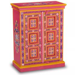 Buffet bahut armoire console meuble de rangement bois massif de manguier peinture rose &agrave; la main 44
