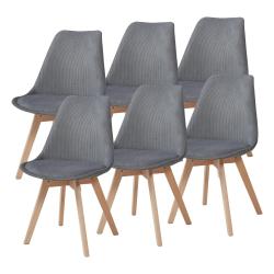 Lot de 6 chaises de salle &agrave; manger velours c&ocirc;tel&eacute; gris 03_0009894