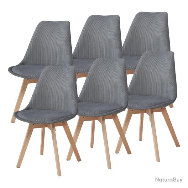 Lot de 6 chaises de salle � manger velours c�tel� gris 03_0009894