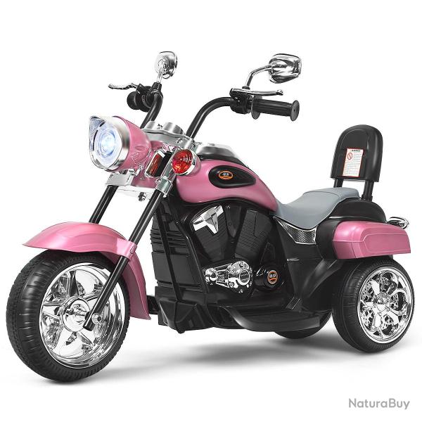 Moto �lectrique chopper 91 x 48 x 64 cm r�versible stable lumineuse style tendance en PP rose p�le