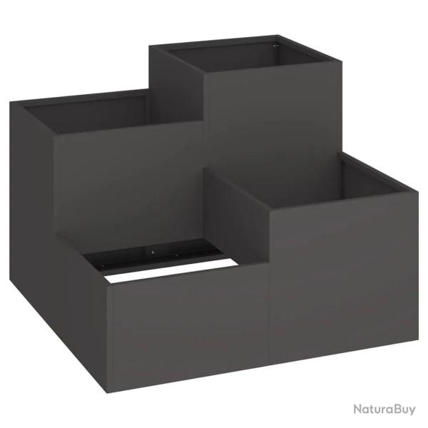 Lot de 2 cache-pots rectangulaires design moderne jardin terrasse 100 x 100 x 60 cm en acier noir 0