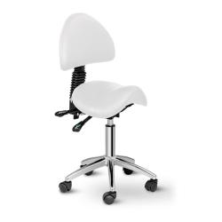 Fauteuil chaise si&egrave;ge-selle avec dossier fer chrom&eacute; synth&eacute;tique PVC blanc 14_0003502