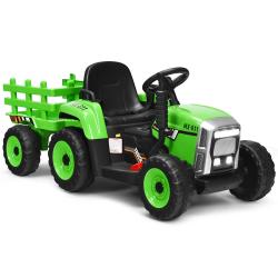 Tracteur &eacute;lectrique avec remorque 135 x 51 x 53 cm 3 vitesses musique Bluetooth ambiance joyeuse en