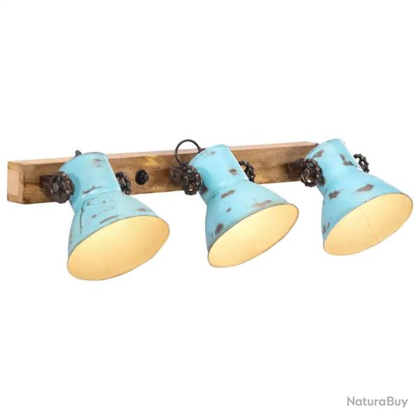 Lampe murale industrielle avec 3 abat-jours 65 x 25 cm ambiance cosy en fer bleu d�lav� 02_0047481