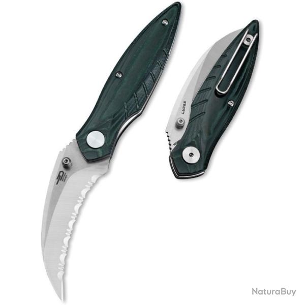 Couteau Bestech Mantidae Lame Acier 14C28N Manche Micarta Vert Liner Lock BTKG60G
