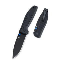 Couteau Pliant Bestechman Goodboy Jr Lame D2 Black PVD Manche G10 Noir Button Lock BTKMK10E