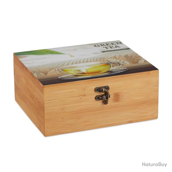 Bo�te � th� moderne 6 compartiments rangement pratique motif 30 x 20 x 10 cm en bambou naturel 13_0
