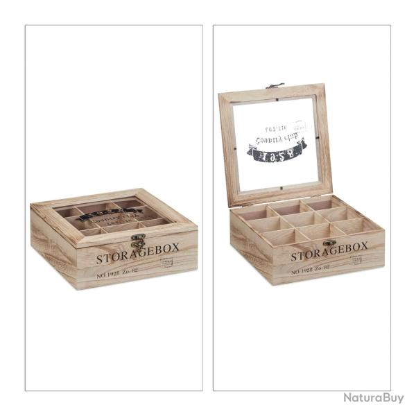 Bo�te � th� en bois pour rangement 9 compartiments d�coratif rustique cuisine en bois marron 13_000