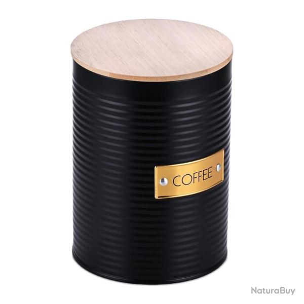 Bo�te � caf� herm�tique d�corative cuisine 16 x 11 cm en m�tal noir et bambou naturel 13_0017321