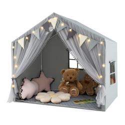 Tente de jeu pour enfants 146 x 96 x 133 cm grand espace lumineux ambiance cosy en polyester gris 2