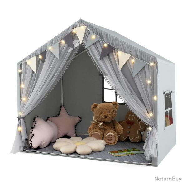 Tente de jeu pour enfants 146 x 96 x 133 cm grand espace lumineux ambiance cosy en polyester gris 2