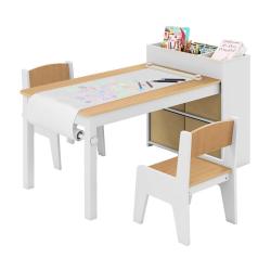 Ensemble table et chaises pour enfants 100 x 50,5 x 58 cm avec rouleau de papier et rangement moder