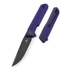 Couteau Bestechman Mini Dundee Lame Acier D2 Black PVD Manche G10 Violet Double Detent BTKMK08D