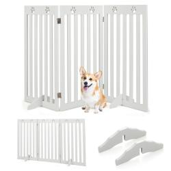 Lot de 3 panneaux barri&egrave;re autoportante 151,5 x 89,5 x 1,5 cm s&eacute;curit&eacute; chien pliable d&eacute;coratif en M