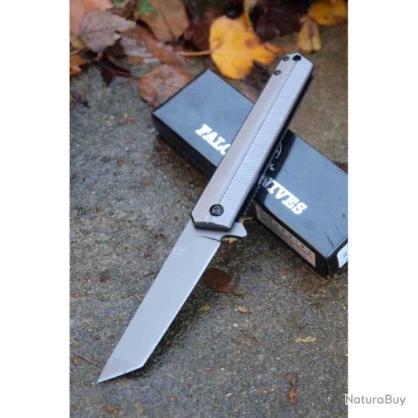 Lot de 3 Couteau Tanto Falcon Gray A/O Lame Acier 440 Manche Acier Inox Linerlock FLNKS1315GY