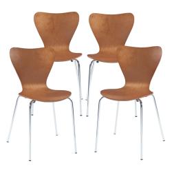 Lot de 4 chaises de salle &agrave; manger moderne design robuste effet noyer / chrome 03_0009811