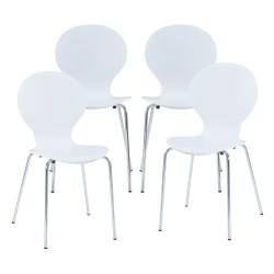 Lot de 4 chaises de salle &agrave; manger moderne design robuste blanc chrome 03_0009817