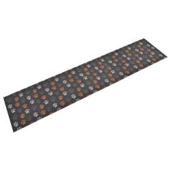 Tapis de cuisine lavable design &eacute;l&eacute;gant impression de pattes 300 x 60 cm en velours noir 02_0046067
