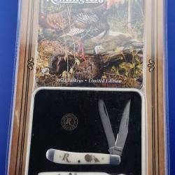 Set 2 Couteaux Remington Turkey Boite Collector Cadeau Lames Acier Inoxydable Manches Os R15687