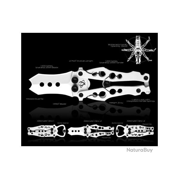 Couteau Butterlfy Mantis Bottleneck Lame Acier 400 Manche Acier 400 Latch-Lock Clip MANBK3A