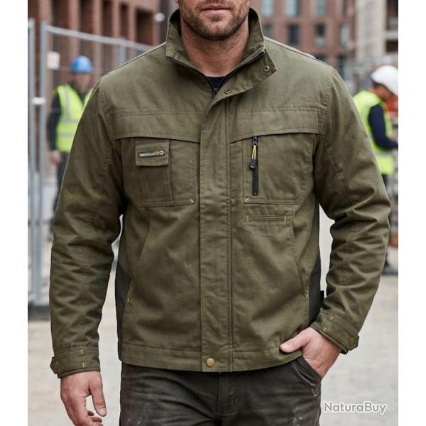 TERRATREND 7631KJ -- Veste de travail kaki et jaune : robustesse polycoton et multipoches XL