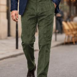 MAYFLOWER D373 -- Pantalon velours extensible kaki : confort stretch et taille haute 44