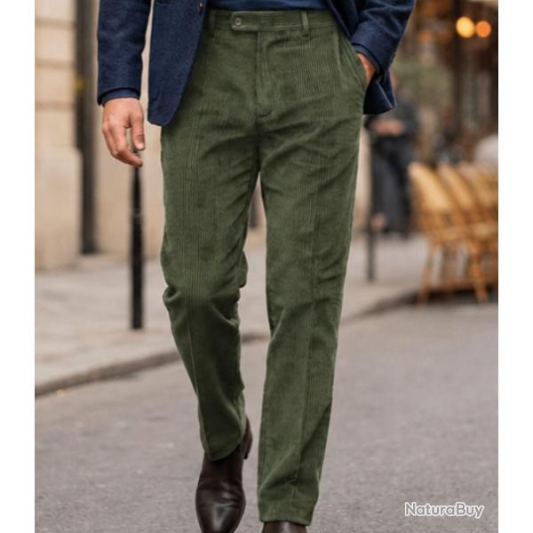 MAYFLOWER D373 -- Pantalon velours extensible kaki : confort stretch et taille haute 44
