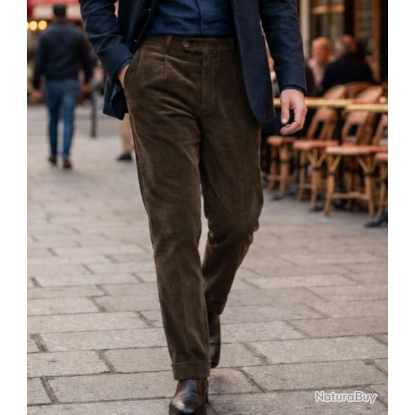 MAYFLOWER D373 -- Pantalon velours extensible marron : confort stretch et taille haute 58