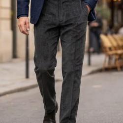 MAYFLOWER D373 -- Pantalon velours extensible gris : confort stretch et taille haute 40